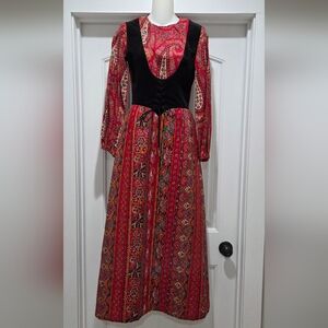 Vintage 70’s Gay Gibson Prairie Style Quilted Paisley Velvet Maxi Dress Size 9